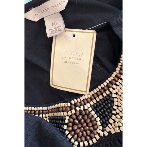 Jonathan Martin 8 Black Scoop Beaded Neck Short Flutter Sleeve Above Knee Dress - Picture 6 of 6